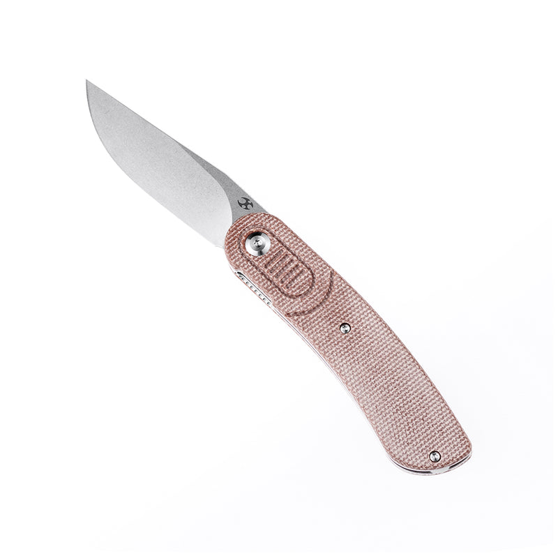 Reverie T2025A6 Stonewashed 154CM Blade Brown Micarta Handle with Justin Lundquist Design