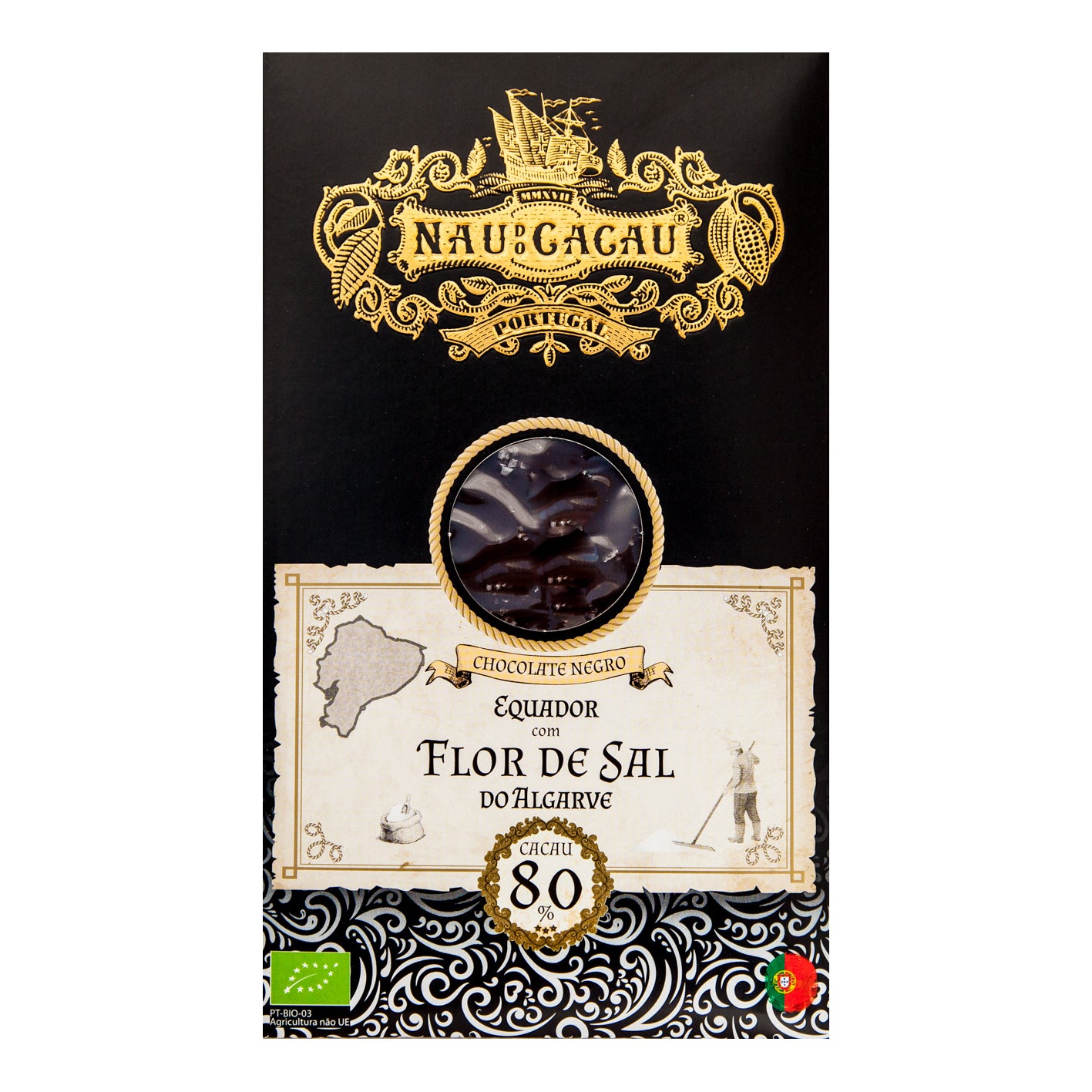 Chocolate Negro com Flor de Sal do Algarve Bio Nau do Cacau 80g | A Praça