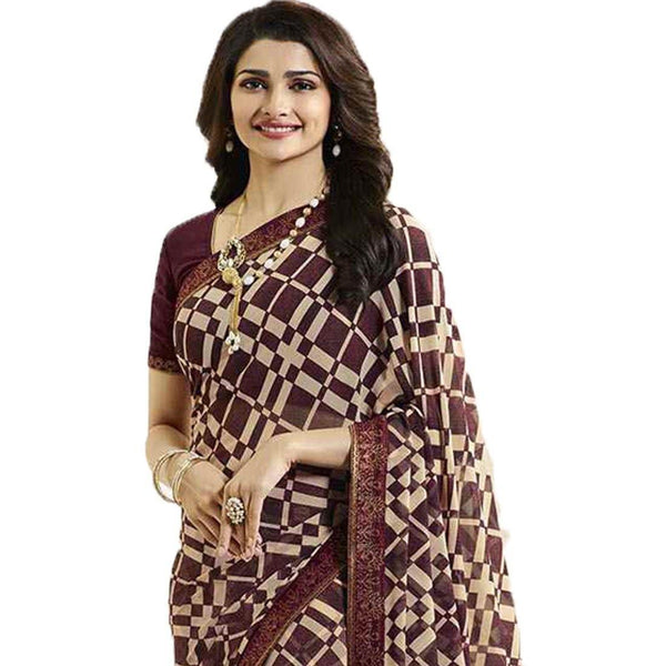 Semi raw silk saree maroon with box type butta prints and temple desig –  Cherrypick