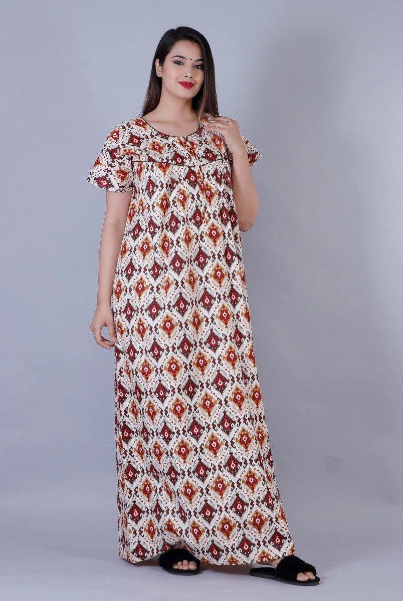 Women's Premium Cotton Symmetric Printed Night Gown – Designer mart