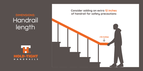 graphic showing extra 12 inches of handrail at bottom of stairs