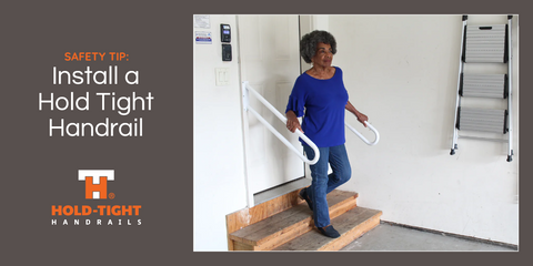 graphic showing woman using Hold Tight Handrail