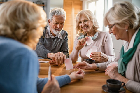 Seniors Playing Cards and Socializing