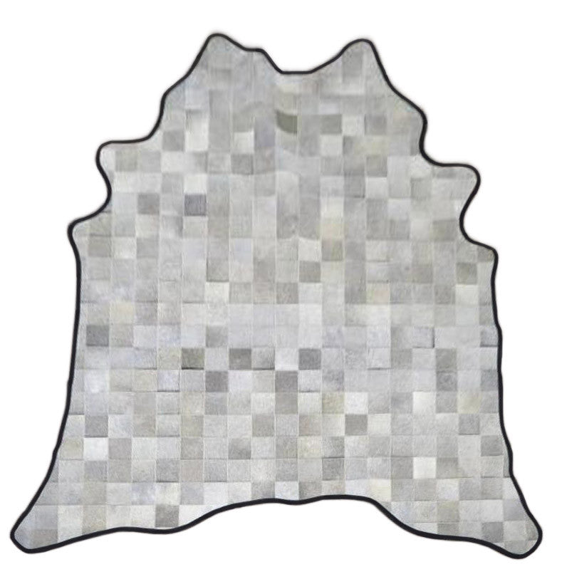 Gray Square Pattern Cowhide Rug W Leather Binding Cowhide Imports