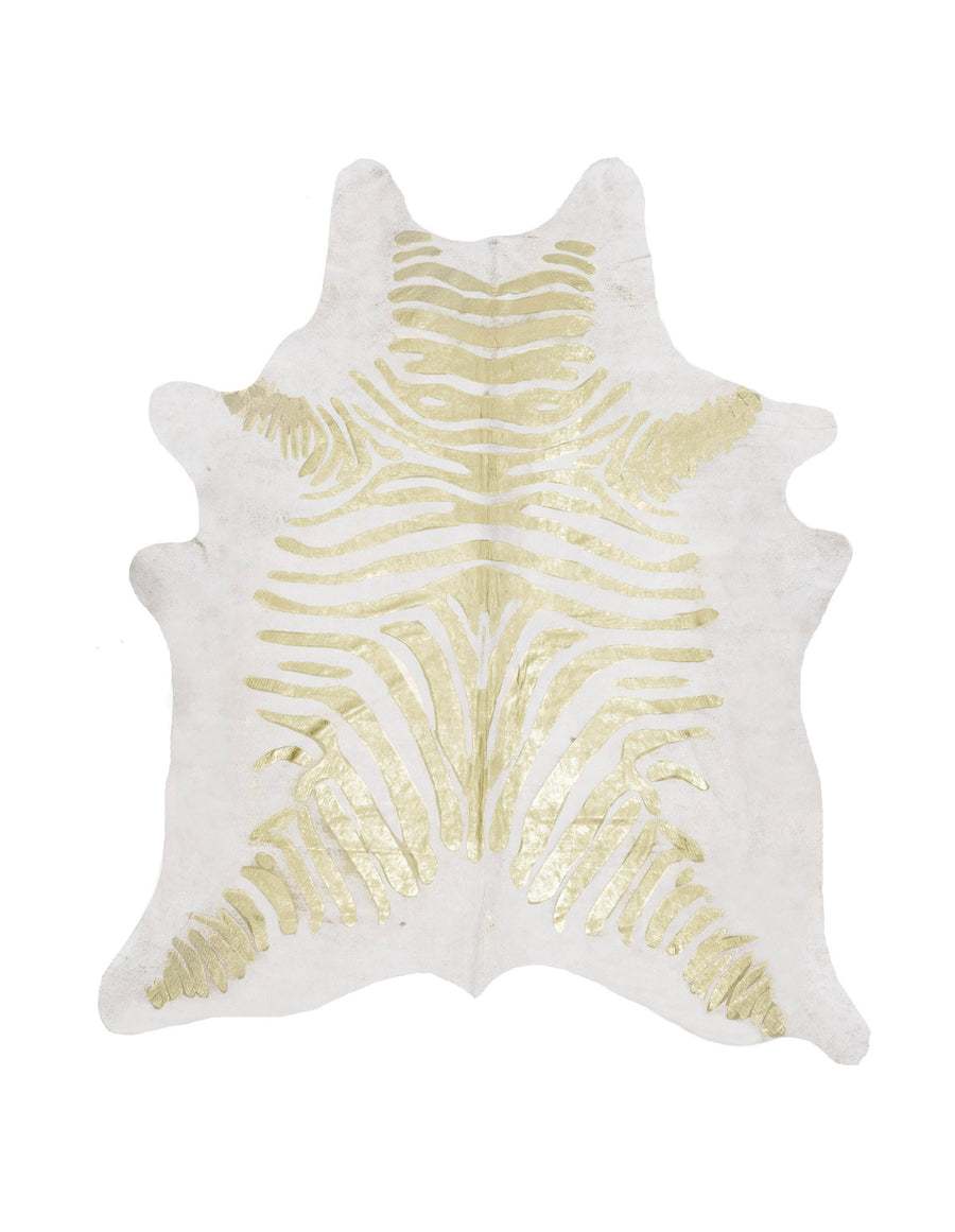 Zebra Gold On Off White Metallic Cowhide Rug Cowhide Imports