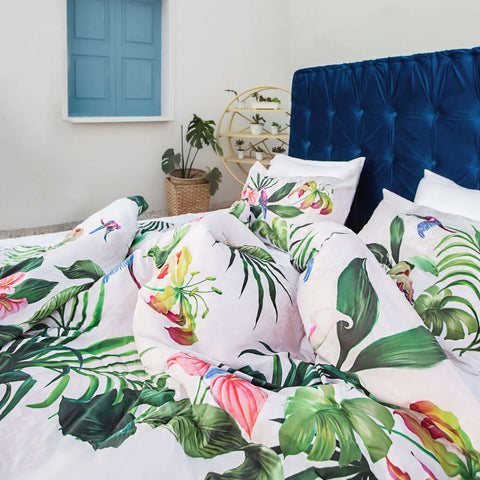 bed sheet with plants pattern