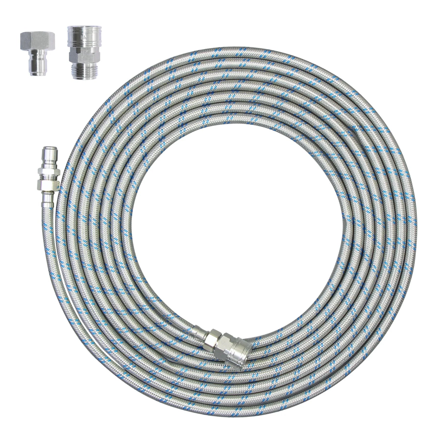 Blu Tech 25' RV Water Hose – Stainless Steel Inlet/Outlet Hose with Quick Connects