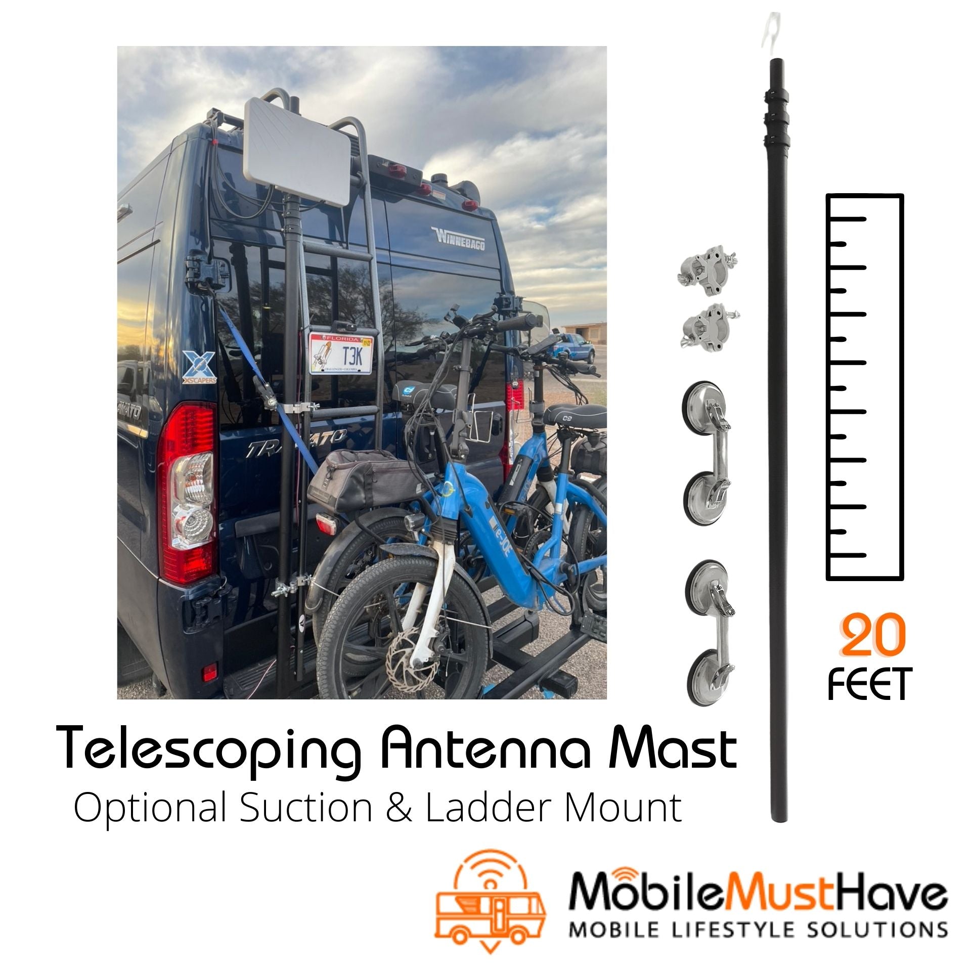 MMH 20' Telescoping Antenna Mounting Mast Pole in Carbon Black (20 Foot Mast)