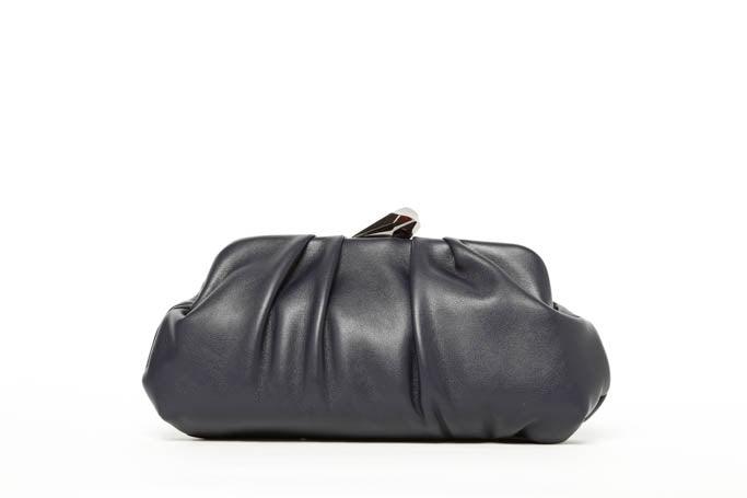 Black Frame Detail Ruched Clutch Bag