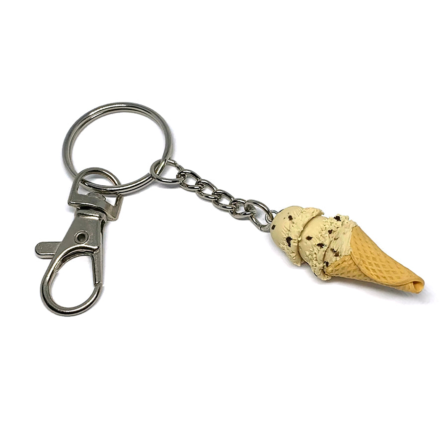 Chocolate Chip Ice Cream Cone Keychain