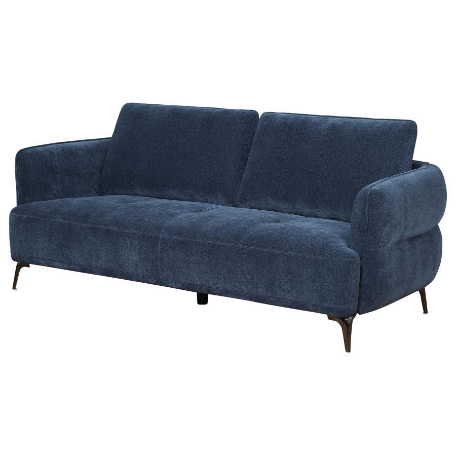 Blue Chenille Upholstered Modern Track Arm Sofa with a Lively Vibe