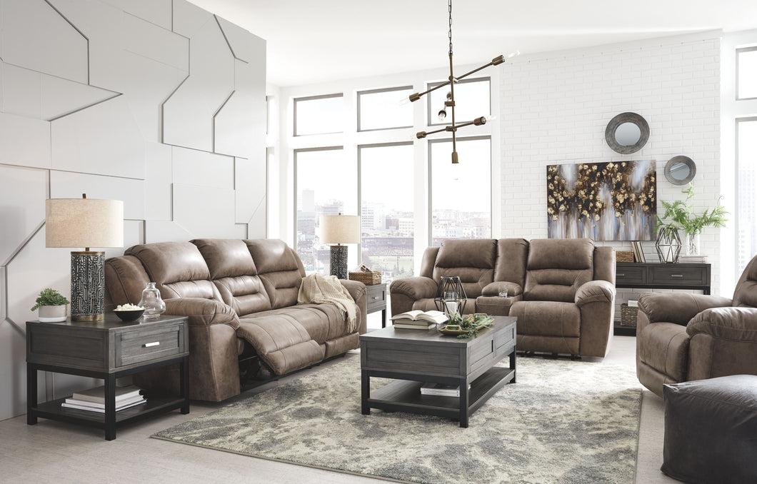 Stoneland - Fossil - 3 Pc. - Reclining Power Sofa, Double Reclining Power Loveseat with Console, Power Rocker Recliner