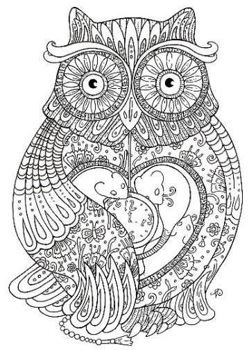 dessin hibou à imprimer mandala coeur