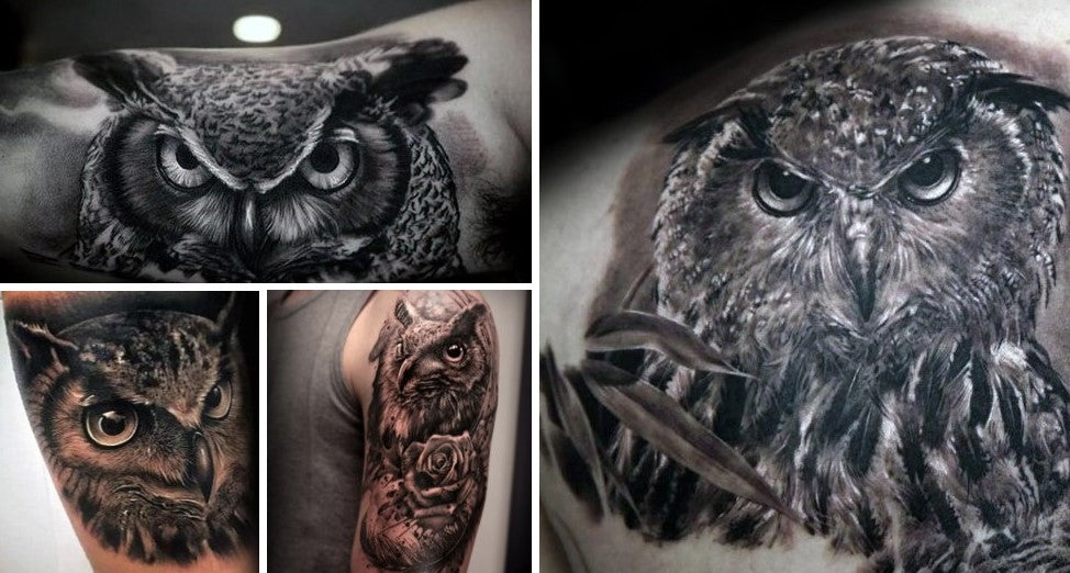 tatouages de hiboux realistes noir et blanc et couleur 