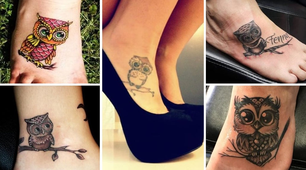 tatouages hiboux femme chevilles et pieds