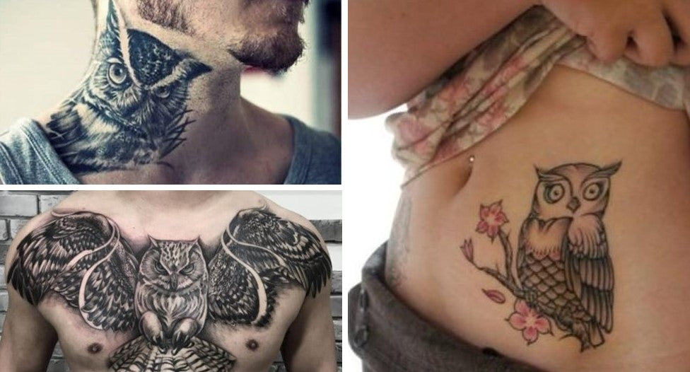 tatouages chouette hibou homme femme couleur partie du corps