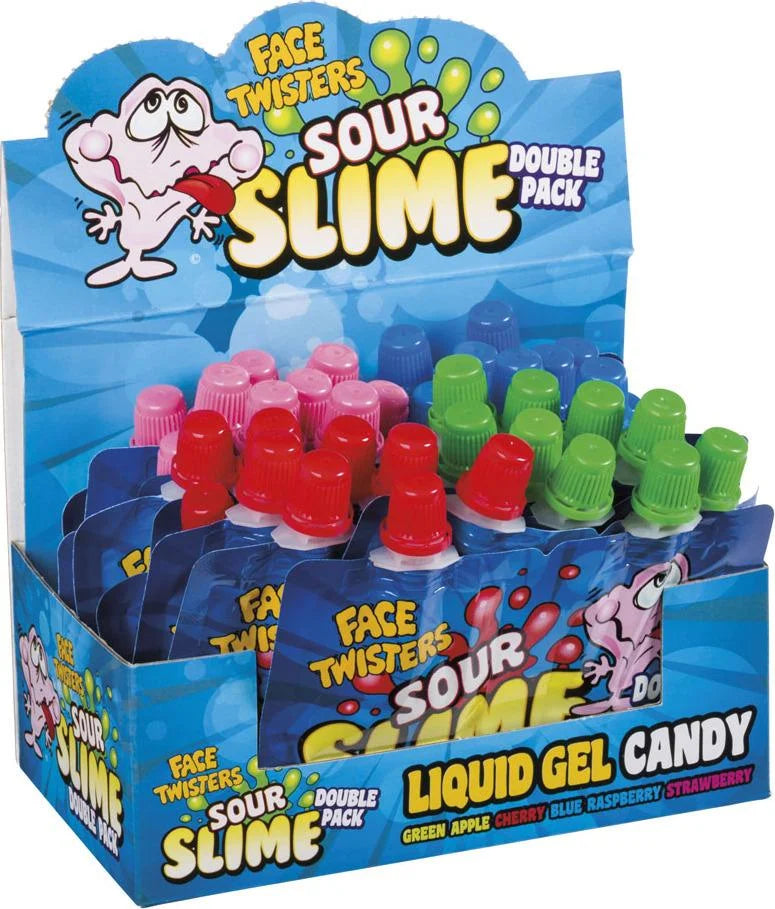 Face Twisters Novelty Sour Slime Apple/Cherry & Blue Ras/Strawberry 1.4 oz X 18 Units