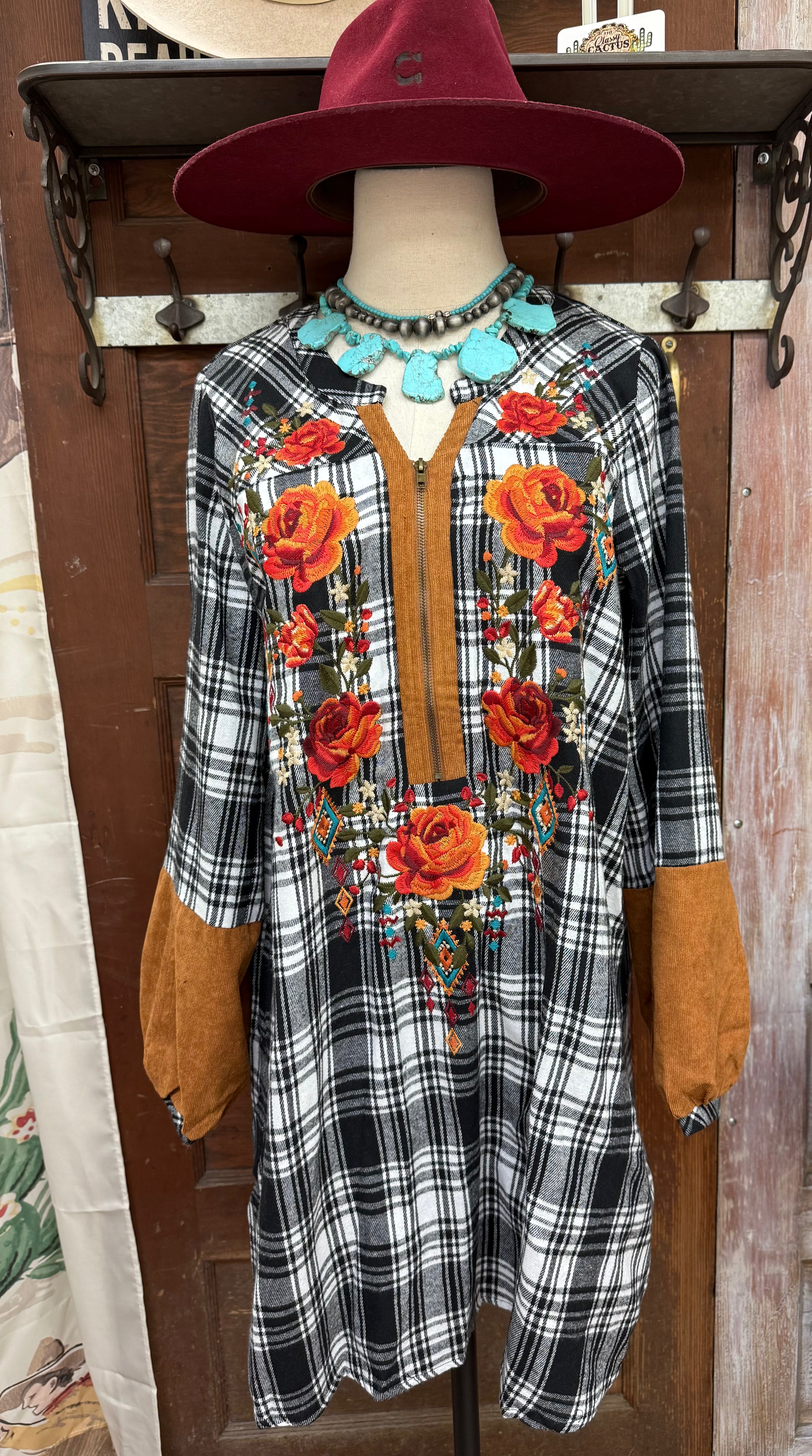 Plaid Embroidered Dress