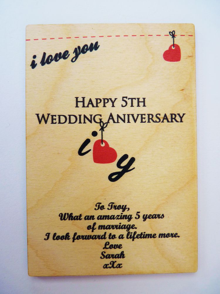5th Wedding Anniversary Wooden Card Personalised Gifts