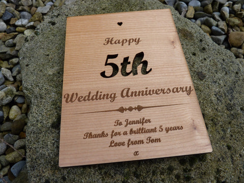 wood card five year annaversary