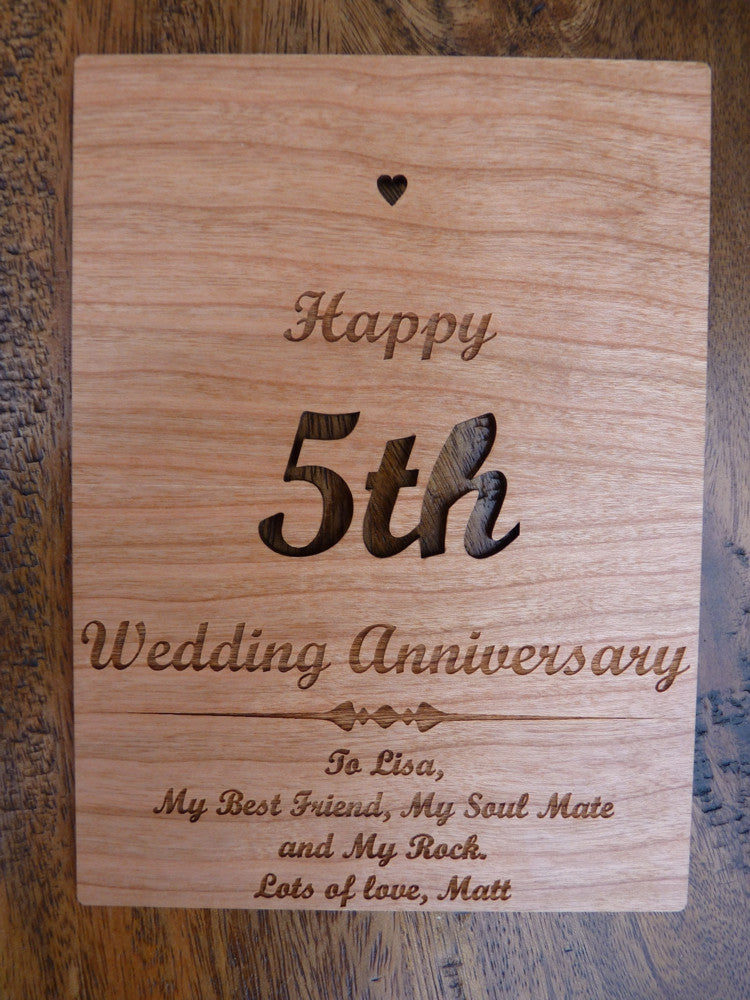  Wooden  5th Wedding  Anniversary  card Personalised Gifts 