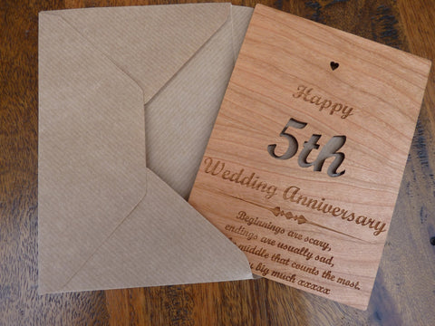  Wooden  5th Wedding  Anniversary  card Personalised Gifts