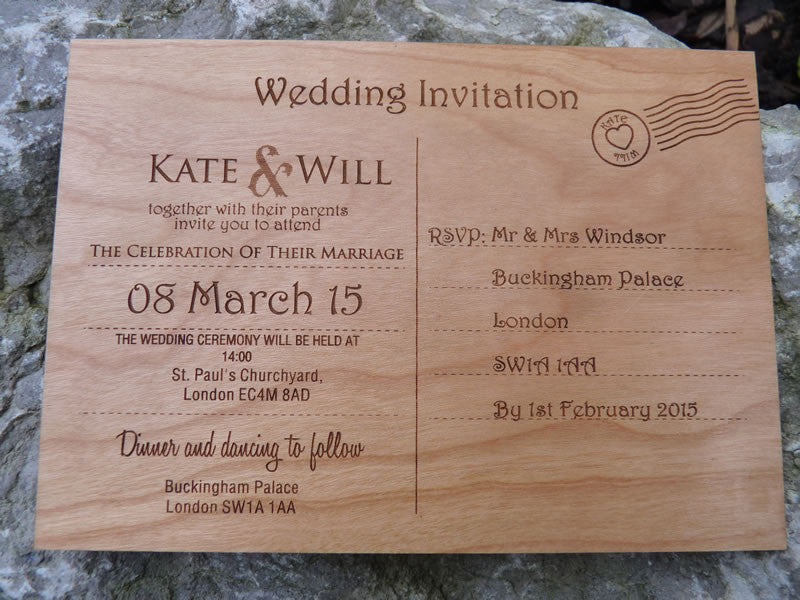 Wooden Postcard Wedding Invitations Personalised Gifts