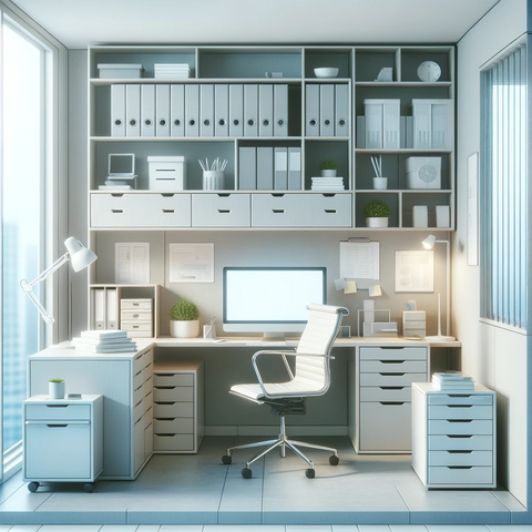 tidy, well organized office in white theme