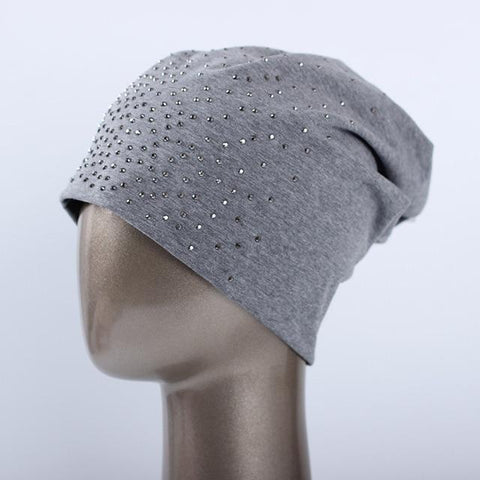 Slouchy Spring Beanie With Rhinestones - dare to wear your hair