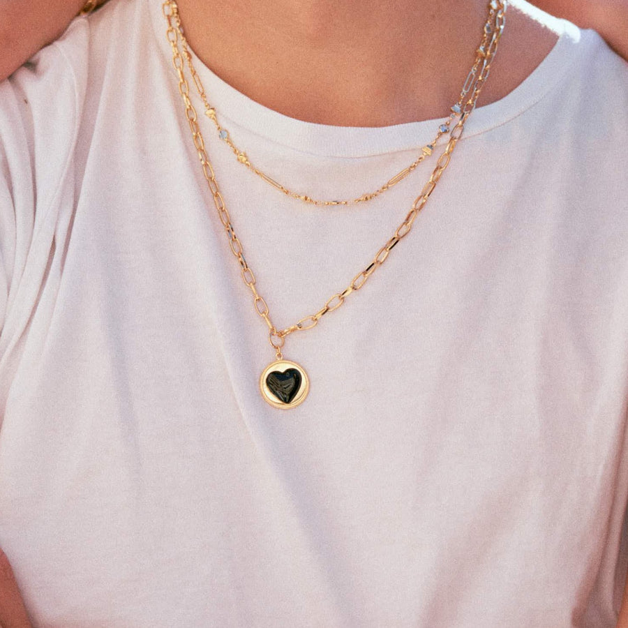 Gold Black Heart Necklace