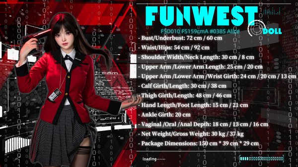 Alice is an extremely realistic sex doll of 159 cm with a wide hip and small breasts (A-cup). A doll with a charming appearance and of the highest quality from well-known brands FunWest Doll. FunWest Doll is a well-established manufacturer of realistic dolls and their silicone dolls truly world class.