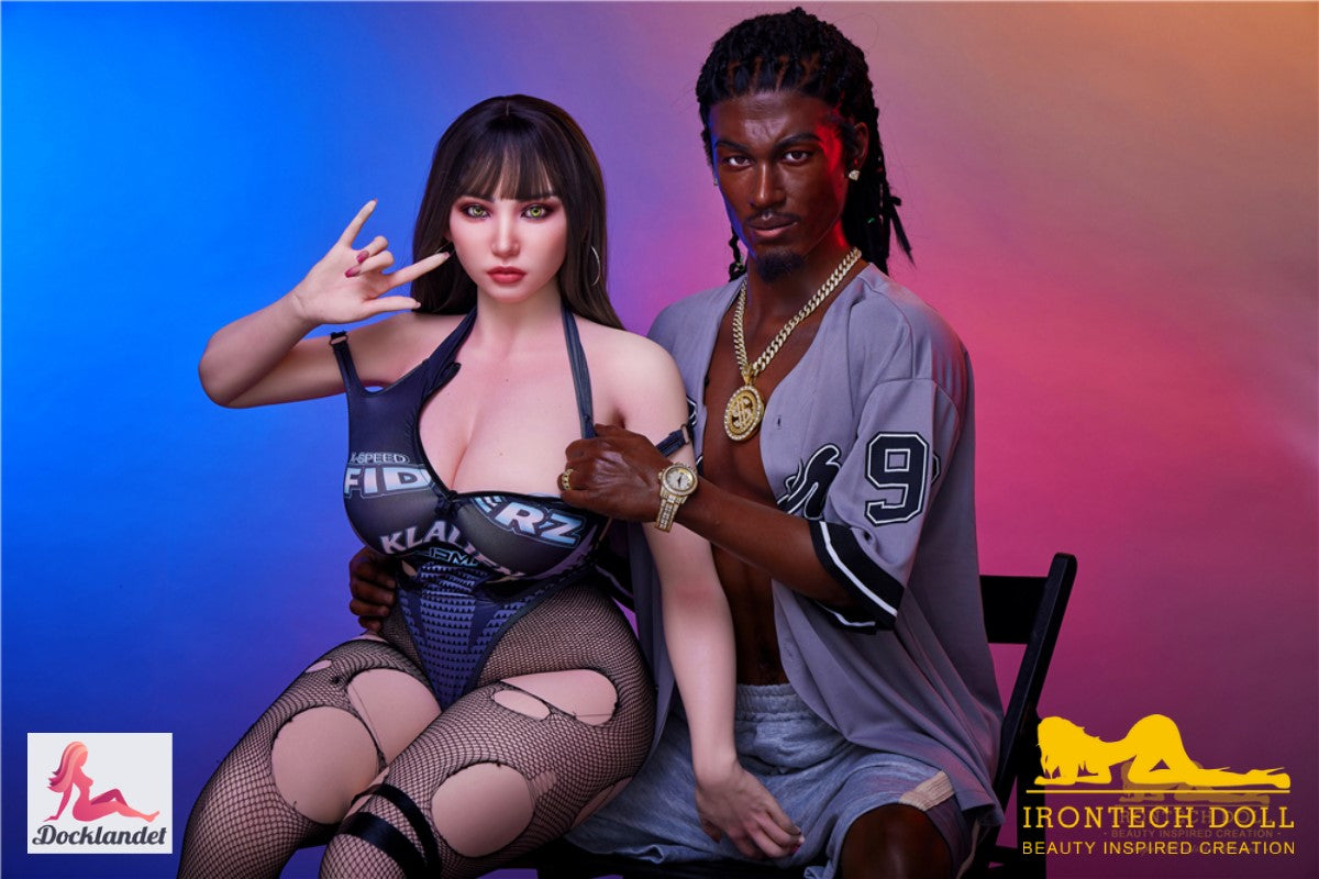 Black Male Sex Doll Bill Silicone Irontech Doll 170 cm. Black man sex doll With White Woman sex doll sitting together,