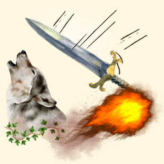 Actions in DnD combat turns are very often used to cast spells or make weapon attacks as well as class specific actions like wildshape image of sword and firebolt and wolf 