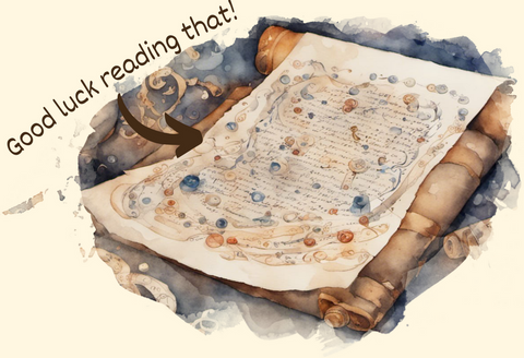 A watercolor image of a DnD spell scroll covered in arcane runes that are impossible to read for those without spell casting prowess