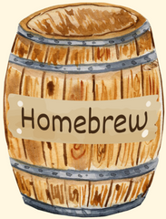 watercolor image of a barrel of homebrew. Beer or D&D, it's anyone's guess!