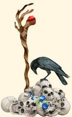 a druids flowers and staff with a necromancers skulls to represent multiclassing