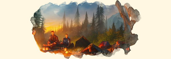 D&D adventurers long resting around a campfire