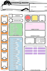 A zoomed in image of a color-coded dungeons and dragons character sheet. Dungeon Master Tools.