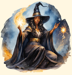 A watercolor painting of a female witch casting some sort of magic to interrupt the dnd complex trap
