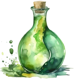 A watercolor illustration of a bottle of poison for a rpg complex trap