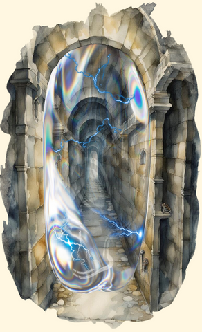 a watercolor painting of a magical forcefield across a dungeon corridor, dnd trap ideas