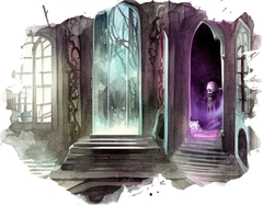 An image of a room in a haunted house with a ghost peaking out from within a mirror - DnD Haunted House One-shot Ideas