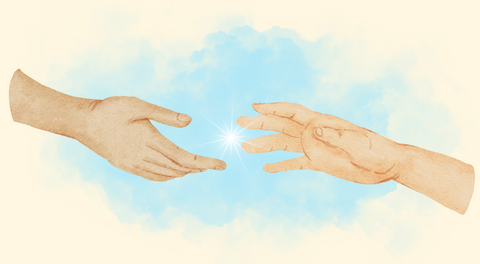 a watercolor picture of two hands coming together symbolizing all the incredible help I have received over the years!