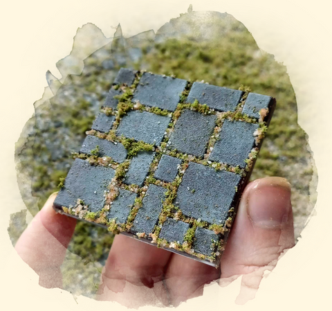 Very cool dungeon tiles painted like realistic flagtstones with flock and sand between the cracks to look like natural debris and moss. How to make realistic dnd terrain