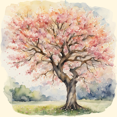 a watercolor blossom tree representing Modular Realms environmental goals