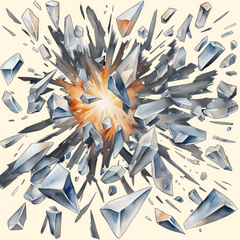 a watercolor illustration of a crystal exploding into shards, dnd trap effects, dnd trap ideas