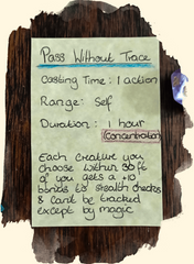 a home made spell card for pass without a trace with the concentration aspect highlighted on it