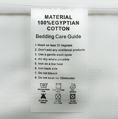 Egyptian Cotton Bedding Washing Label