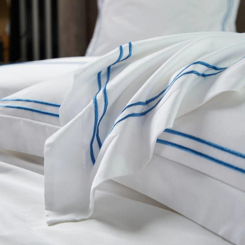 Hotel Blue Stripe Border Cotton Duvet Cover Set