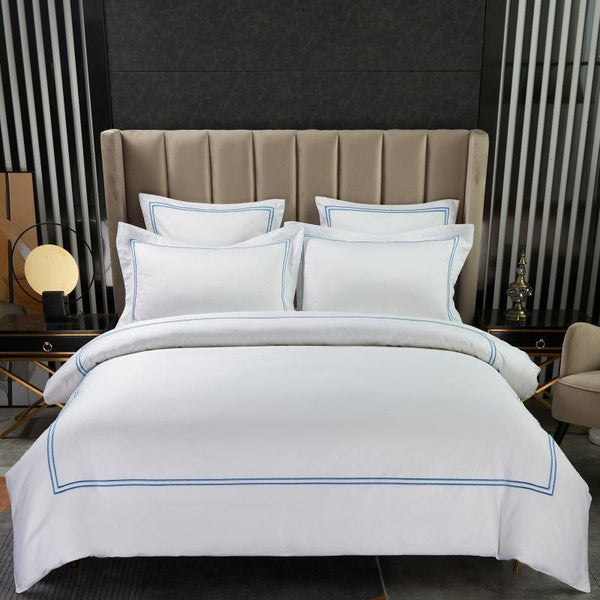 Hotel Classic Blue Stripe 100% Cotton Simple Duvet Cover Set Bedding Roomie Design Queen: 200x230 cm Flat Sheet 4 Piece Set